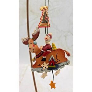 Käthe Wohlfahrt Santa On Reindeer Wooden‎ Christmas Ornament Nürnberg 2014 EUC